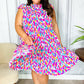 Feeling Femme' Fuchsia & Mint Abstract Print Frill Mock Neck Dress