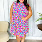 Feeling Femme' Fuchsia & Mint Abstract Print Frill Mock Neck Dress