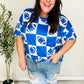 Turn Up The Volume Blue Football Checker Print Top