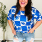 Turn Up The Volume Blue Football Checker Print Top