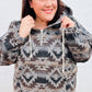 Call For You Grey Aztec Half Zip High Neck Hoodie