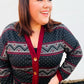 Classic Burgundy Holiday Print Button Cardigan