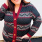 Classic Burgundy Holiday Print Button Cardigan