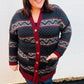 Classic Burgundy Holiday Print Button Cardigan