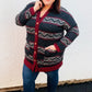 Classic Burgundy Holiday Print Button Cardigan