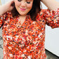 Rust Floral Print V Neck Woven Top