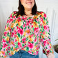 Pretty In Pink Watercolor Floral Yoke Tie Top