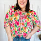 Pretty In Pink Watercolor Floral Yoke Tie Top