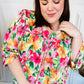 Pretty In Pink Watercolor Floral Yoke Tie Top