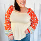 Hello Beautiful Oatmeal & Orange Square Neck Paisley Floral Blouse