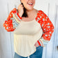 Hello Beautiful Oatmeal & Orange Square Neck Paisley Floral Blouse