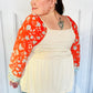 Hello Beautiful Oatmeal & Orange Square Neck Paisley Floral Blouse