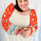 Hello Beautiful Oatmeal & Orange Square Neck Paisley Floral Blouse