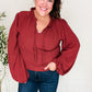 Feeling Femme Off Burgundy Frilled Edge V Neck Tie Top