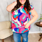 Find Yourself Fuchsia Geo Abstract V Neck Flutter Sleeve Top