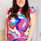 Find Yourself Fuchsia Geo Abstract V Neck Flutter Sleeve Top