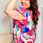 Find Yourself Fuchsia Geo Abstract V Neck Flutter Sleeve Top