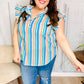 Happy Thoughts Sky Blue Striped Frill Button Down Top