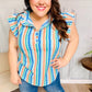 Happy Thoughts Sky Blue Striped Frill Button Down Top