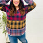 Holiday Ready Red & Mustard Plaid Notched Neck Flannel Hoodie