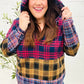 Holiday Ready Red & Mustard Plaid Notched Neck Flannel Hoodie