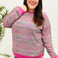 Bring Joy Magenta Multicolor Textured Waffle Knit Sweater