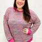 Bring Joy Magenta Multicolor Textured Waffle Knit Sweater