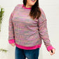 Bring Joy Magenta Multicolor Textured Waffle Knit Sweater