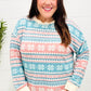 Snow White Nordic Fair Isle Print Cable Knit Hacci Sweater