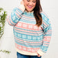 Snow White Nordic Fair Isle Print Cable Knit Hacci Sweater