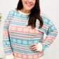 Snow White Nordic Fair Isle Print Cable Knit Hacci Sweater