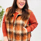 Put Together Rust Taupe Plaid Snap Button Quilted Puffer Vest