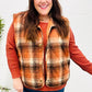 Put Together Rust Taupe Plaid Snap Button Quilted Puffer Vest