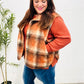 Put Together Rust Taupe Plaid Snap Button Quilted Puffer Vest