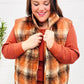 Put Together Rust Taupe Plaid Snap Button Quilted Puffer Vest