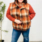 Put Together Rust Taupe Plaid Snap Button Quilted Puffer Vest