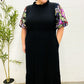 Black Floral Sequin Puff Sleeve Mock Neck Tiered Maxi Dress