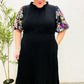 Black Floral Sequin Puff Sleeve Mock Neck Tiered Maxi Dress