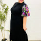 Black Floral Sequin Puff Sleeve Mock Neck Tiered Maxi Dress