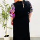 Black Floral Sequin Puff Sleeve Mock Neck Tiered Maxi Dress