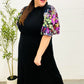 Black Floral Sequin Puff Sleeve Mock Neck Tiered Maxi Dress