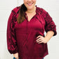 Holiday Vibes Burgundy Frill Detail Tie Neck Satin Top