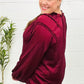 Holiday Vibes Burgundy Frill Detail Tie Neck Satin Top