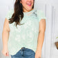 Lovely In Aqua Embroidered Flutter Sleeve Woven Top