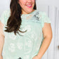 Lovely In Aqua Embroidered Flutter Sleeve Woven Top