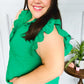 Glamorous In Kelly Green Textured Ruffle Mock Neck Top