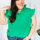 Glamorous In Kelly Green Textured Ruffle Mock Neck Top