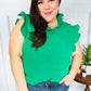 Glamorous In Kelly Green Textured Ruffle Mock Neck Top