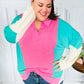 Stand Out Hot Pink & Mint V Neck Collared Terry Color Block Top