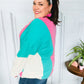 Stand Out Hot Pink & Mint V Neck Collared Terry Color Block Top